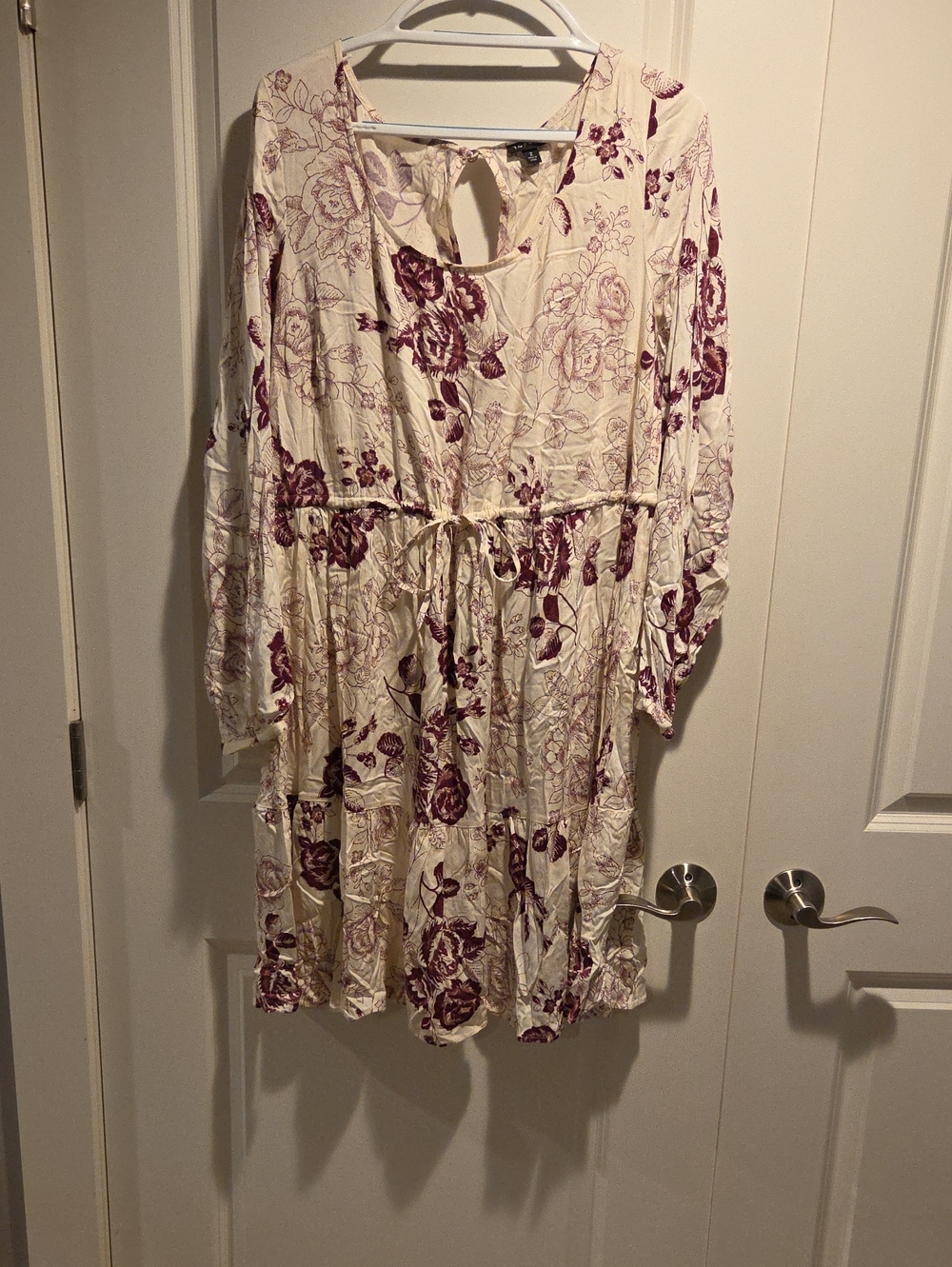 Torrid Long Sleeve Dress - Cream with Wine Floral